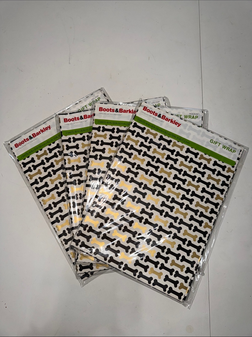 Boots & Barkley Black and Gold Dog Bone Gift Wrap Sheets set of 4